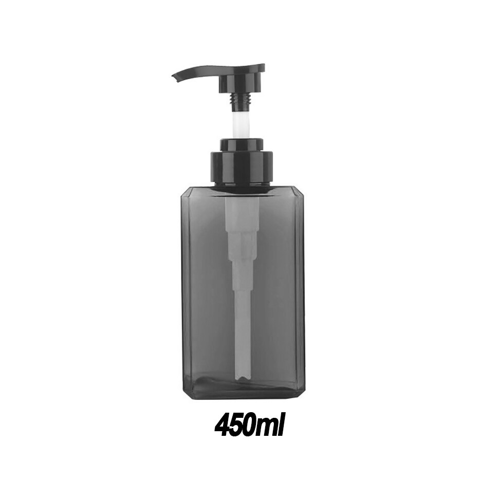 Square Plastic Refillable Soap Dispenser Shampoo Body Lotion Hand Dish Soap Pump Dispenser Bottle for Kitchen Bathroom: gray-450ml