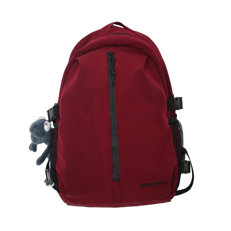 Women Trendy Backpack Waterproof Nylon Female School Bag College Book Lady Laptop Backpack Girl Student Bag Travel: Red / with pendant