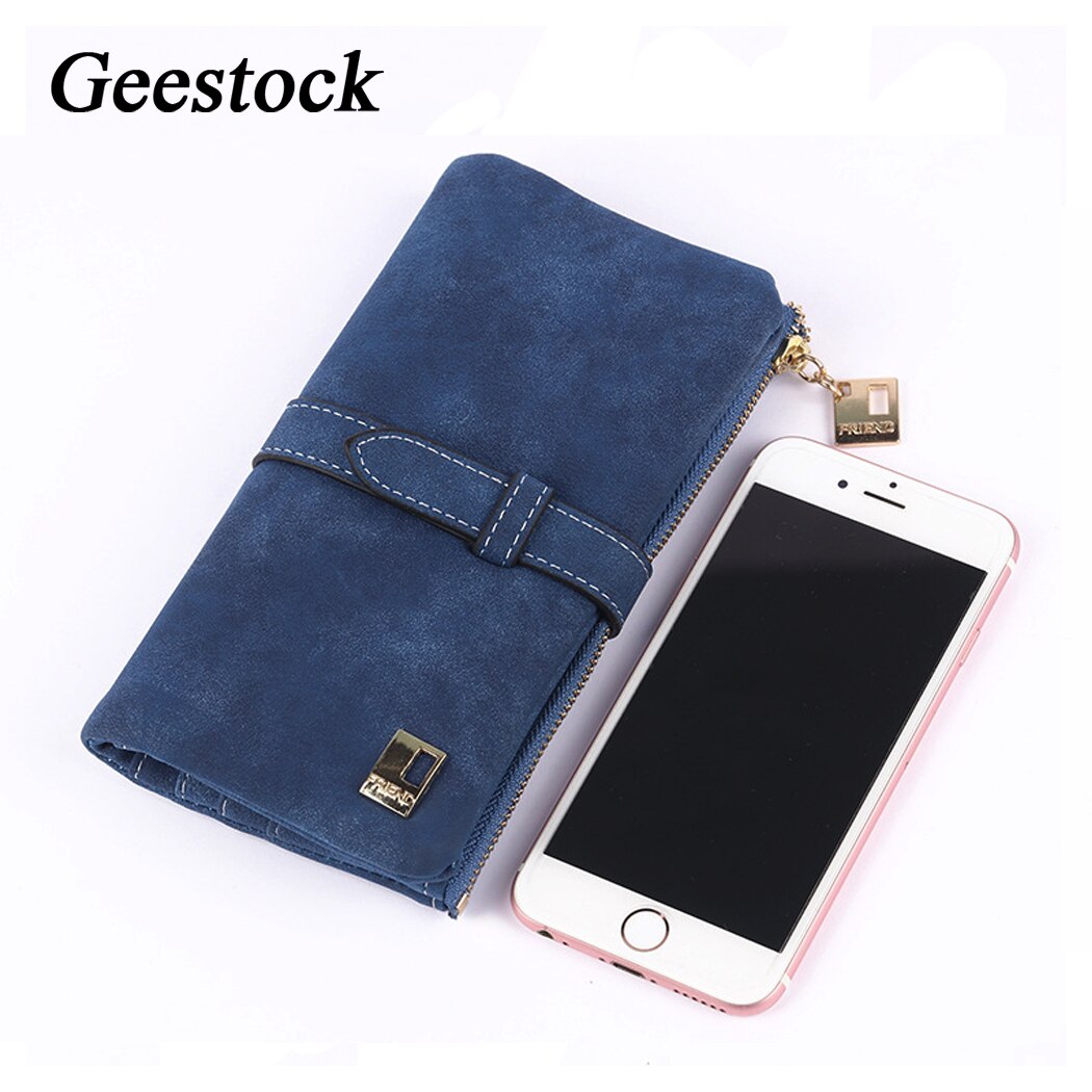 Geestock Vrouwen Lange Wallet Voor Pu Matte Anti-Diefstal Kaarthouder Dame Lederen Suede Retro Portemonnee Vrouwelijke Portemonnee handtas