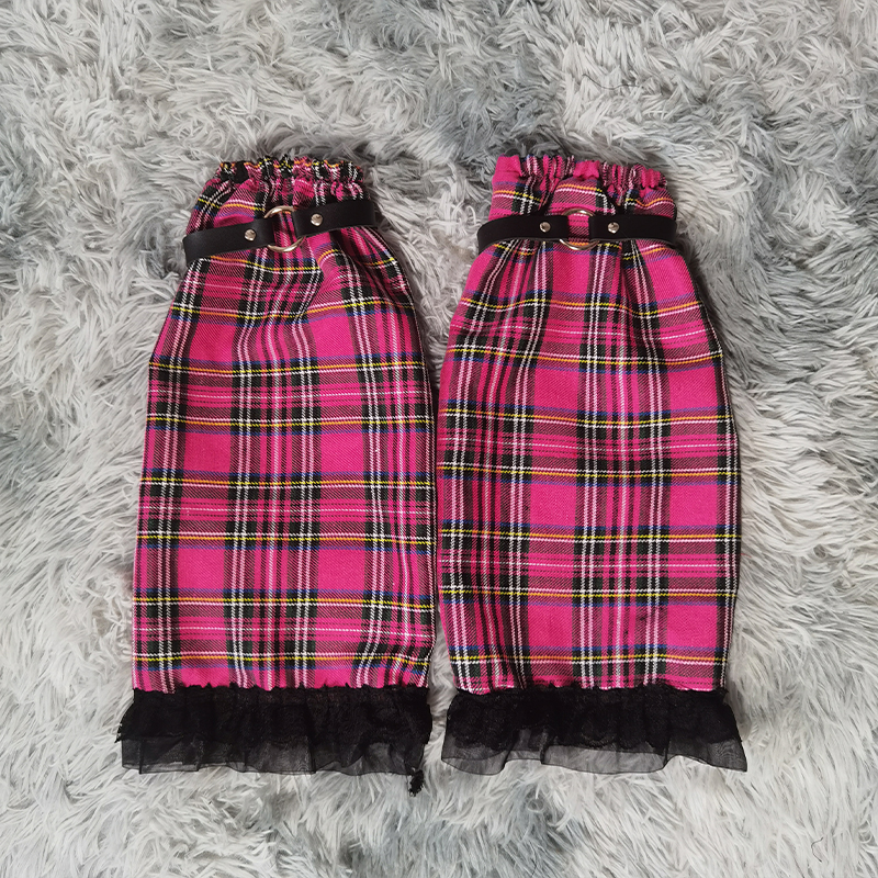 Lolita-calcetines largos Harajuku para mujer, medias de coreana Y2k, calentador de piernas para chica a cuadros, Jk, de encaje negro: NO.6(with PU strap)