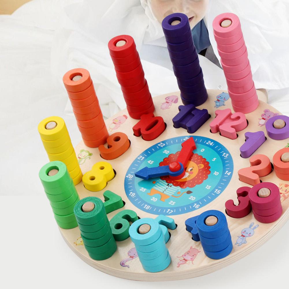 Kleurrijke Klok Tijd Nummer Ring Blokken Stapelen Legpuzzels Kinderen Kids Interactief Spel Speelgoed