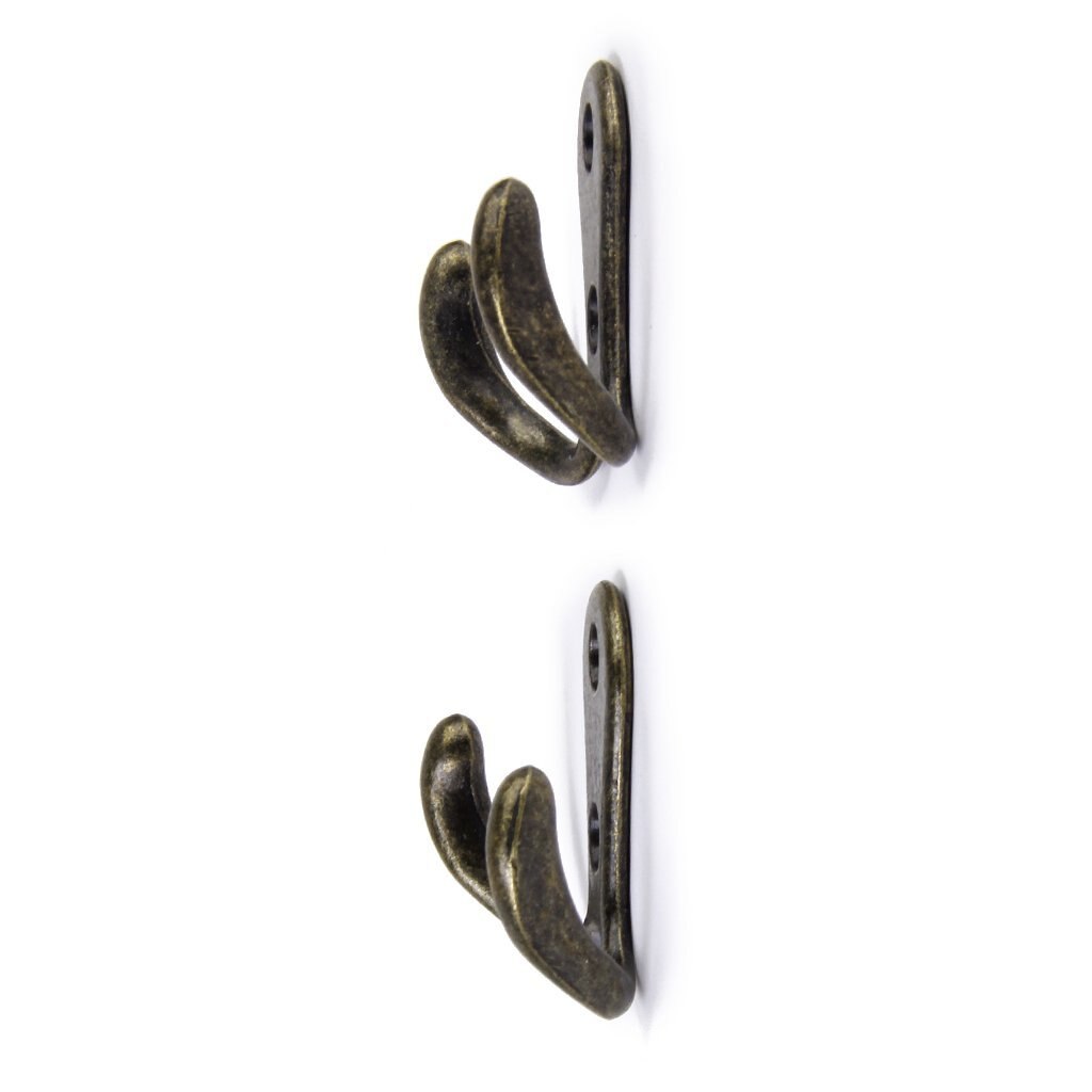 2 x Screw hook Retro metal double hook Metal wall mount hanger coat Antique bronze for hats