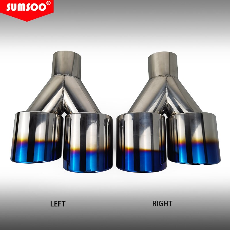 Genuine sumsoo double exhaust tip burnt blue stainless steel straight edge polished silver welding muffler tail pipe