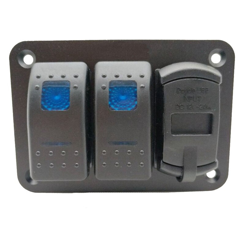 2 Gang 12V-24V Dc Rocker Switch Panel Met 4.8 Amp Dual Usb Charger Voltmeter Waterdicht Voor auto Trucks Boten Campers