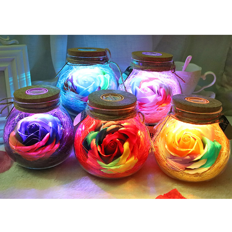 LED RGB Rose Lamp Bloem Fles Nachtlampje Afstandsbediening Rose Lamp Verlichting LKS99