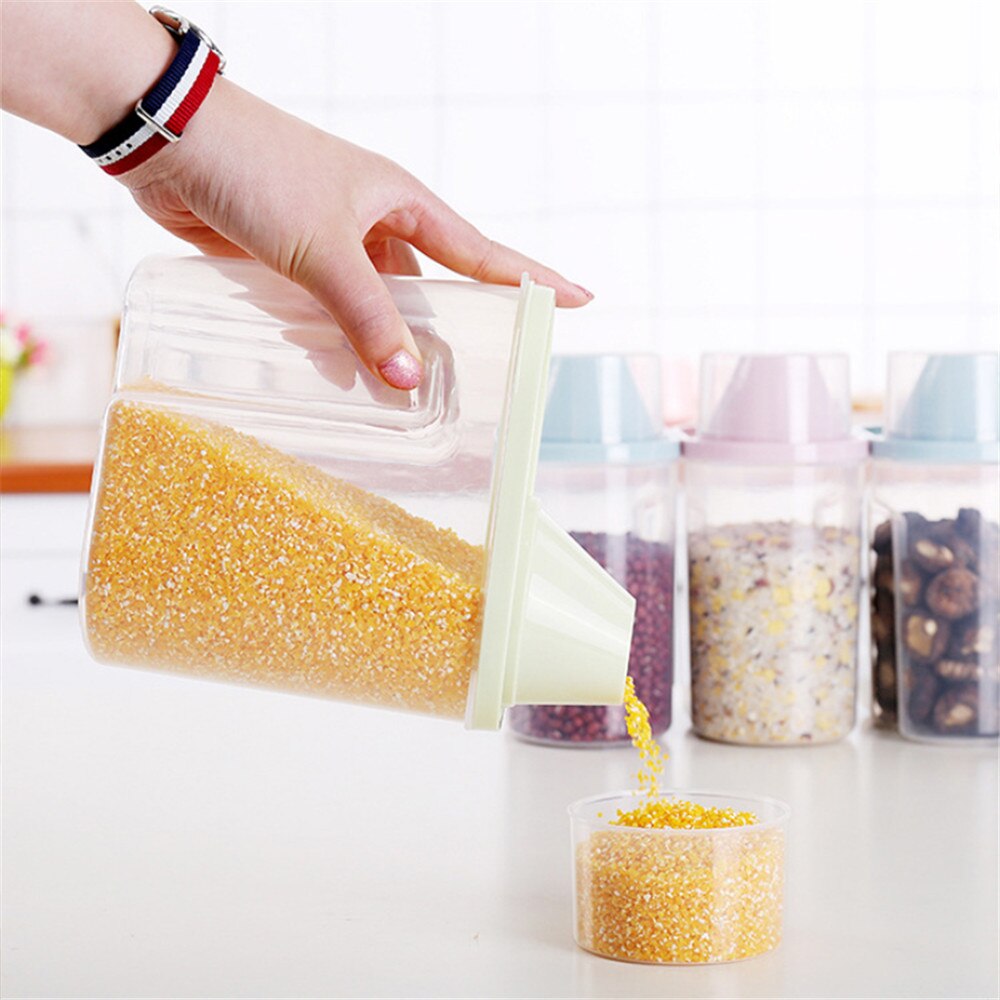 Food Storage Box Plastic Clear Dry Food Container with Pour Lids 2.5L Kitchen Cereal Rice Beans Storage Bottles Jars