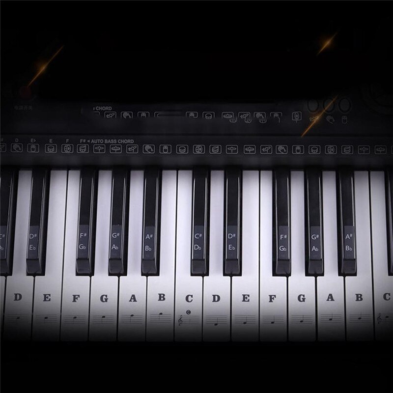 Piano Stickers Keyboard Music Note Chart Removable Decal 49, 54 ,61or 88 Keys: Black