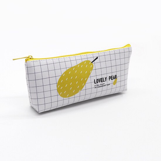 Skola pu läder pennfodral frukt vattenmelon ananas pennväska för flickor brevpapper kawaii penna kassatillbehör: B päron