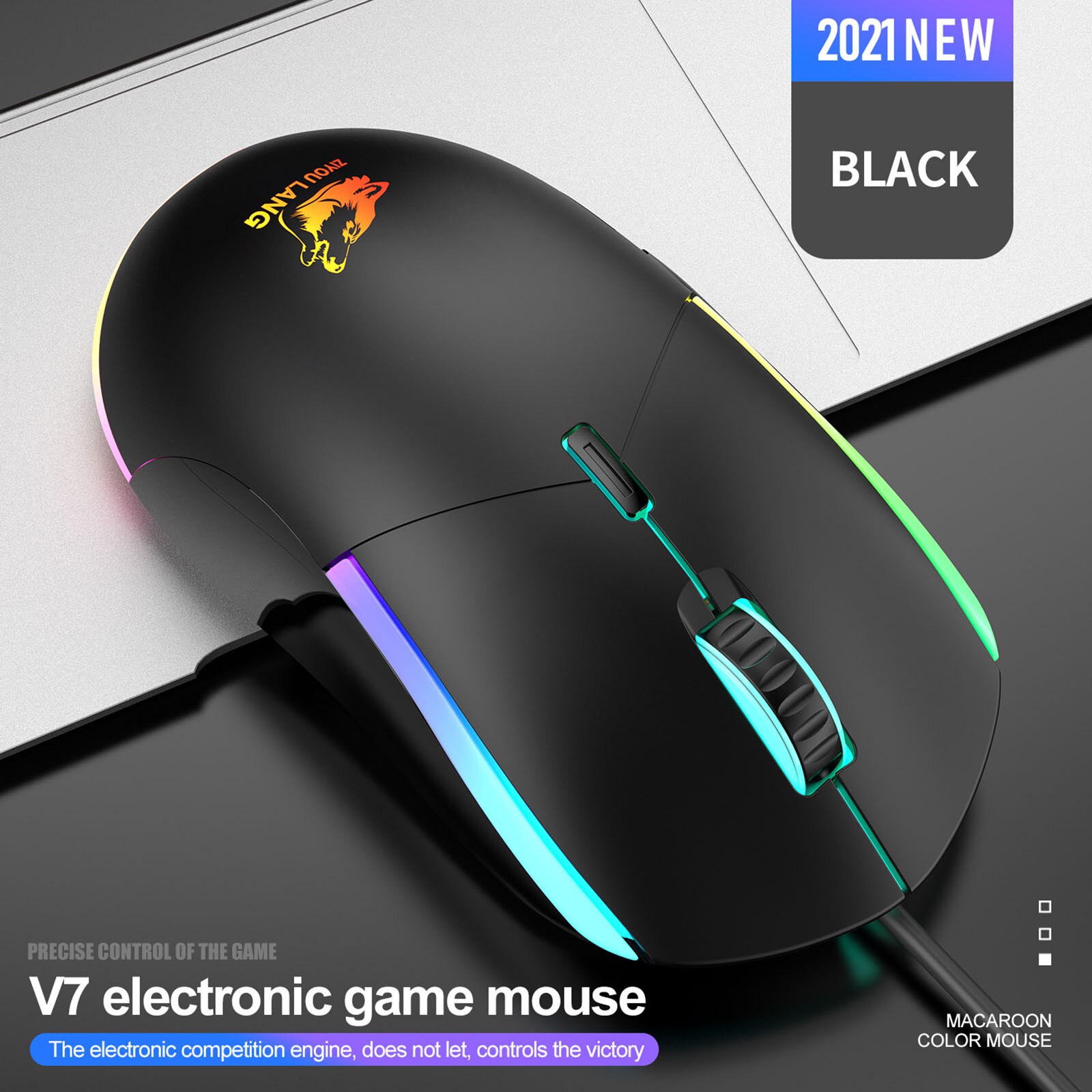 Gaming-maus mit 7 v 7 , 6 tastenbeleuchtung, optischer led-beleuchtung, 2400 dpi-einstellung, usb-anschluss für laptops und pcs: A