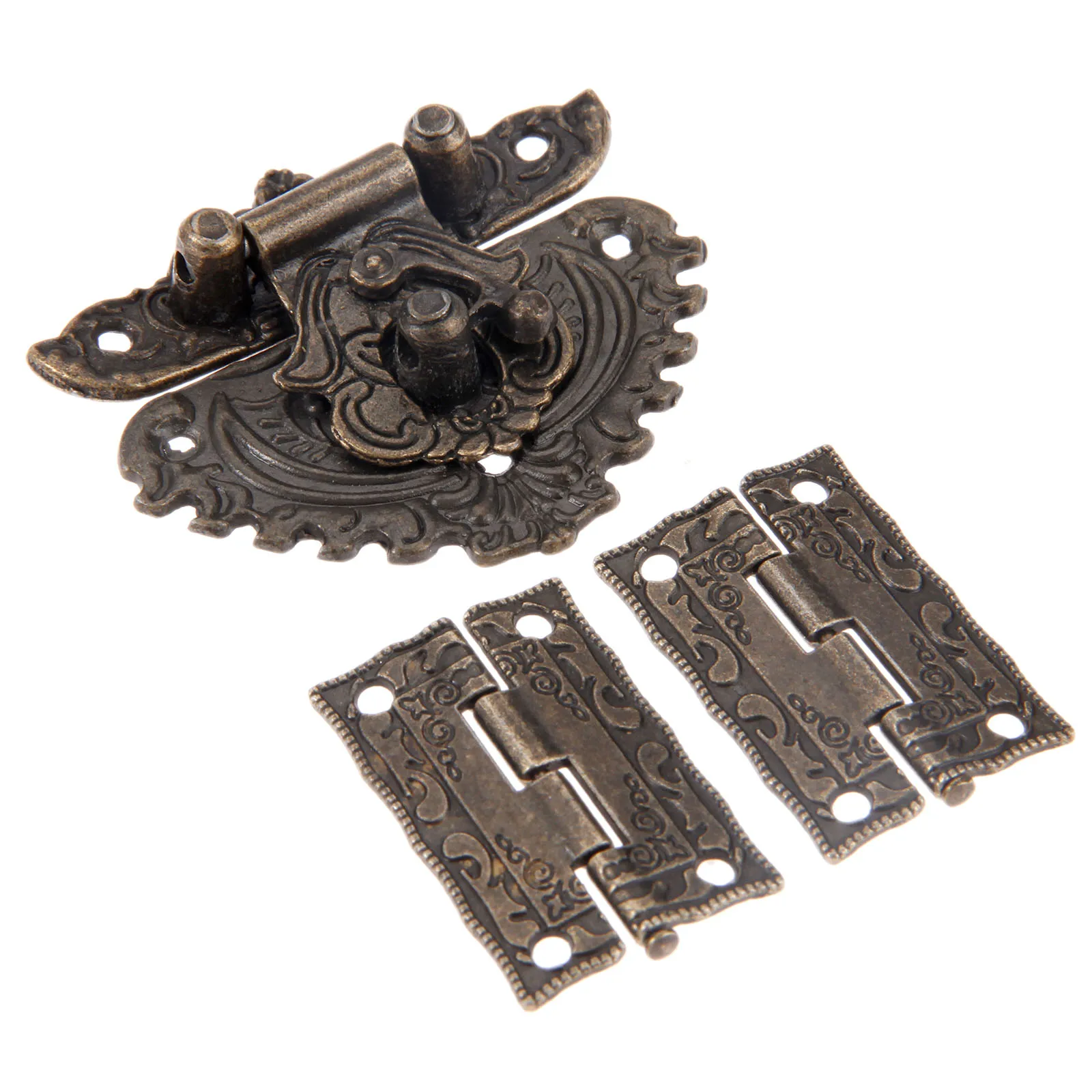 3 teile/satz Antike Bronze- Vorhängeschloss Holz Kasten verriegeln Haspe + Koffer Schrank Scharnier Möbel Dekorative Hardware- retro