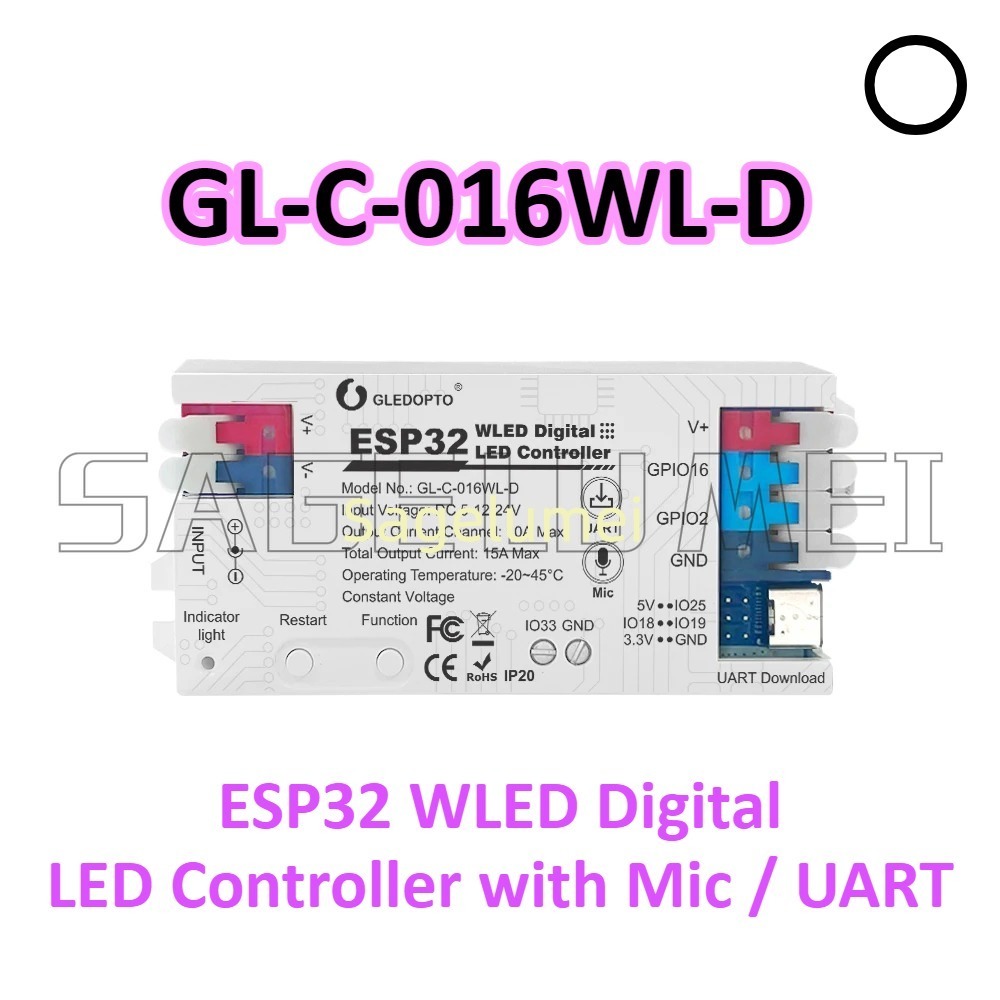 WLED LED Controller GL-C-016WL-D DC 5-24V GLEDOPTO ESP32 Supported WS2811, SK6812, SM16703P, WS2812 Strip Light: Ivory