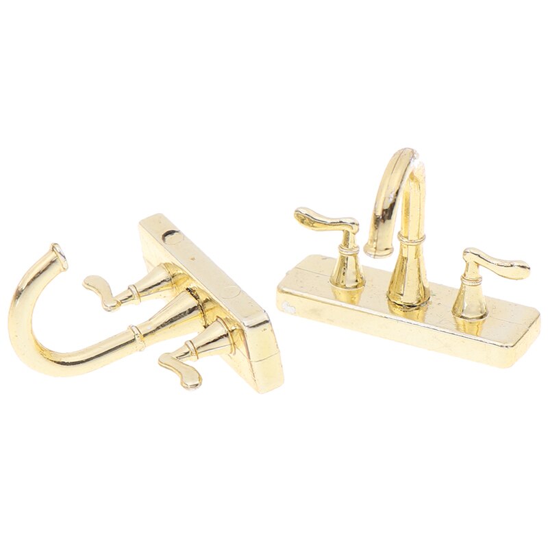 2pcs Dollhouse Faucet Simulation Model Furniture Toys 1:12 Metal Water Tap Faucet Dollhouse Miniature Bathroom Accessories