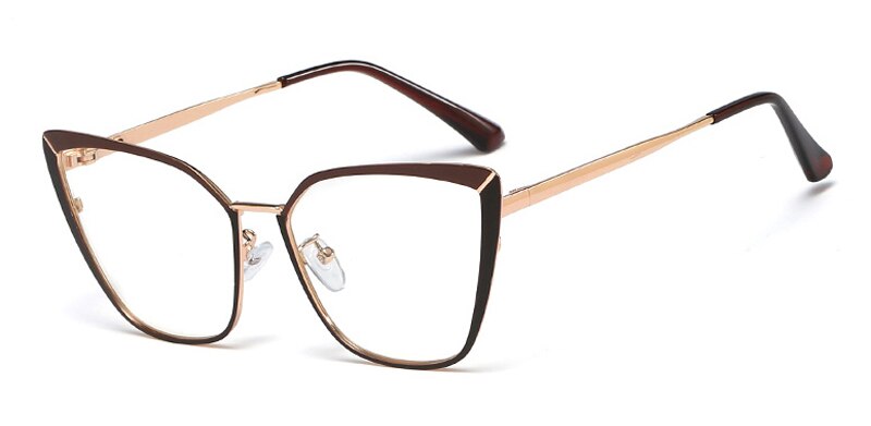 Peekaboo metal brillestel til kvinder katteøje tilbehør klar linse guld pink kvindelig brille stel recept: Brun med klar