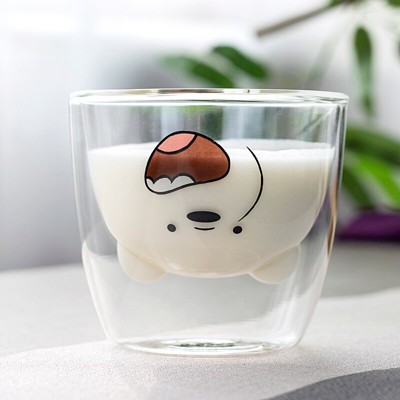 Cat Claw/Paw Cup Double Glass Coffee Mug Cartoon Cute Cat Milk Juice Cup Home Office Cafe Tazas Best for Festival: Grizzly
