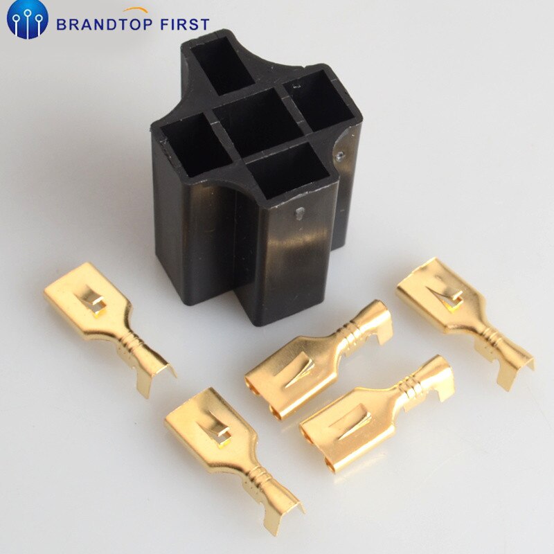 1Set Car Auto Vehicle 5 Pin Relay Socket Holder with 5Pcs 6.3mm Copper Terminal