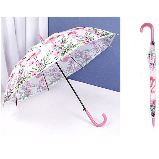 Kvinders paraplyer flamingoer gennemsigtige paraplyer piges lange håndtag paraply frisk og enkel studerendes vindskærmsparaply