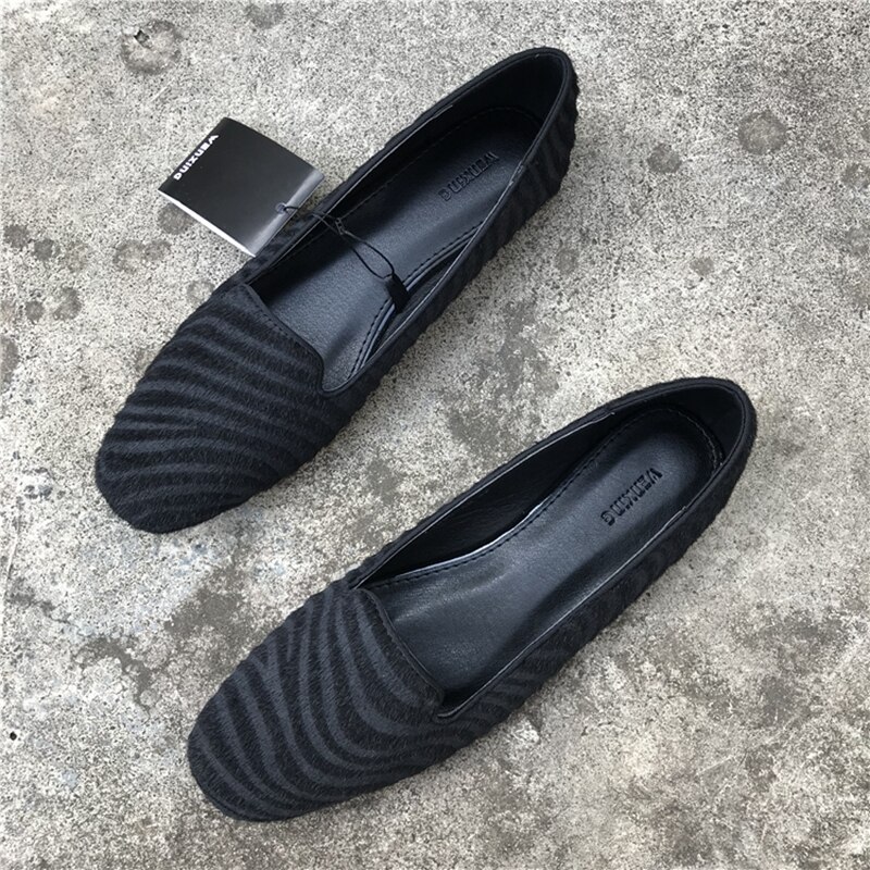 Zwart Lente Platte Schoenen Vrouwen Zebra Print Loafers Comfort Grote Size Gezellige Werk Schoenen Ronde Neus Slip-On dames Oxfords Flats: 7
