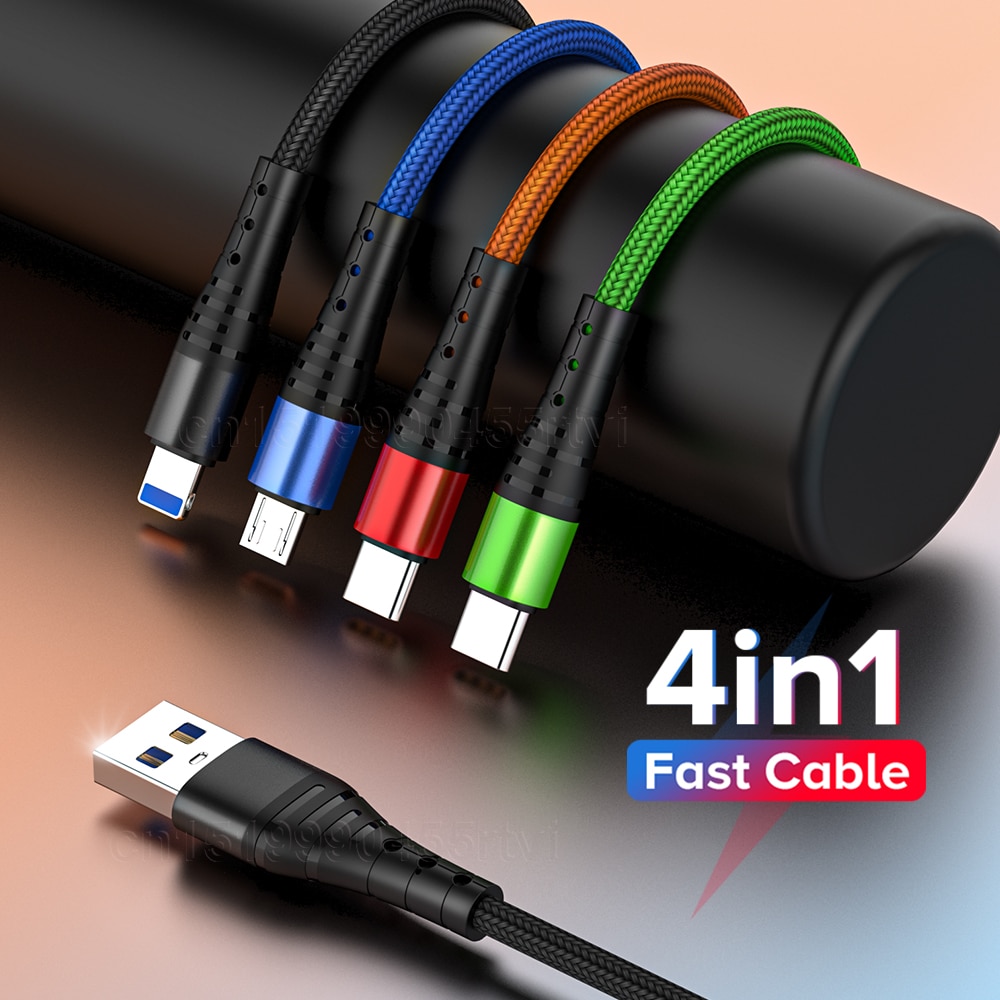 4 em 1 usb tipo c cabo de carregamento para iphone 13 12 11 pro 3in1 2in1 usb cabo de carregamento micro cabo usb para huawei samsung 1.2m