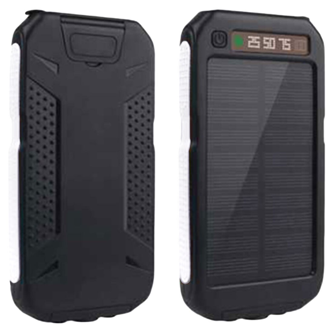 Portable 20000mAh Solar Battery Charger Dual Output USB External Battery Long Lasting High Capacity Solar Cell Mobile Power Bank: White and black