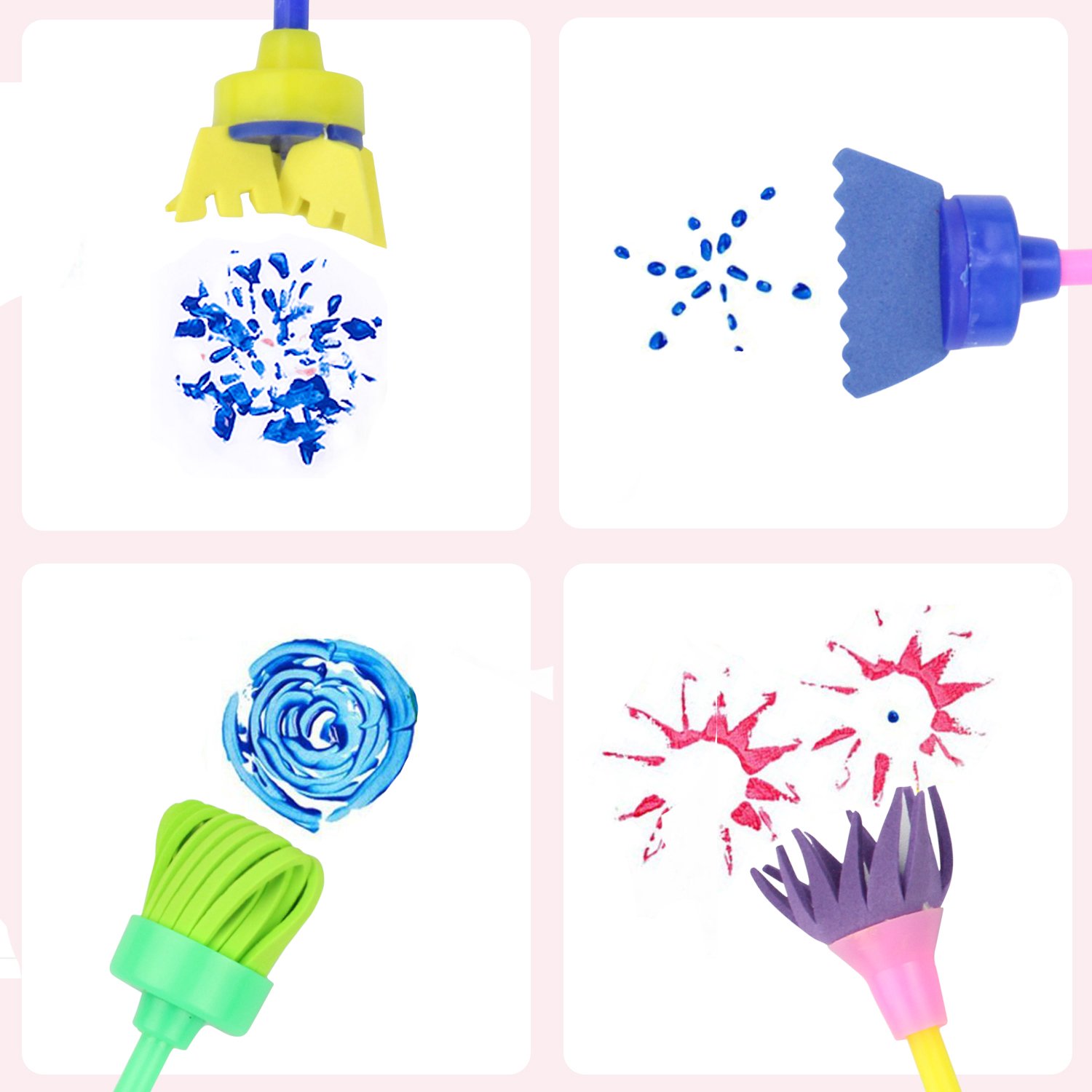 42 Uds Kit de pinceles para pintar de esponja de aprendizaje temprano para niños, formas de dibujo de esponja pinceles artesanales de pintura para niños pequeños surtidos