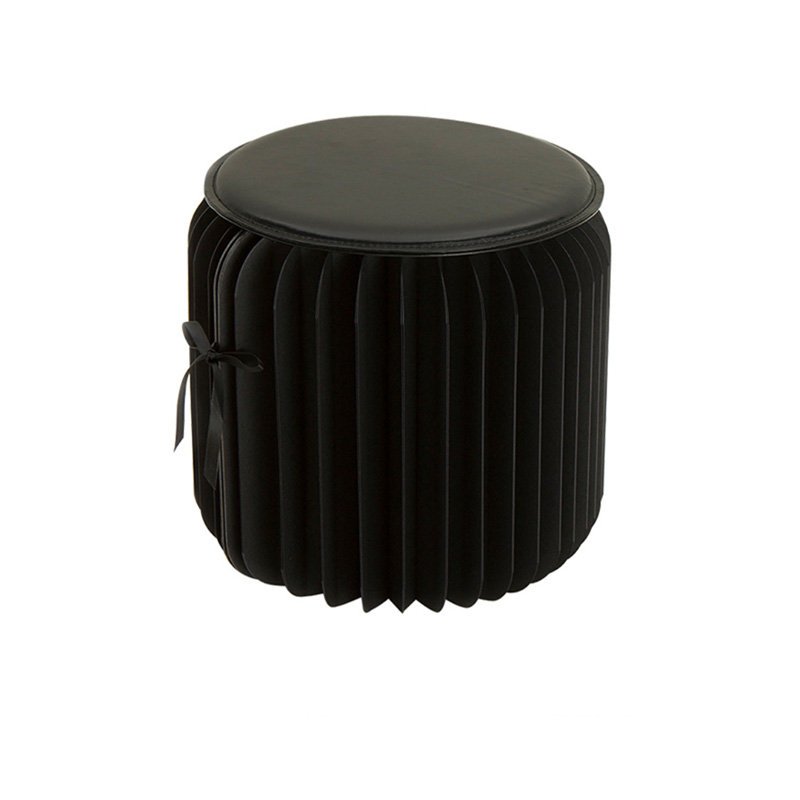 Taburete de papel plegable nórdico para el hogar, silla ultrafina para sala de estar, dormitorio, pasillo, taburete redondo portátil: black 28cm