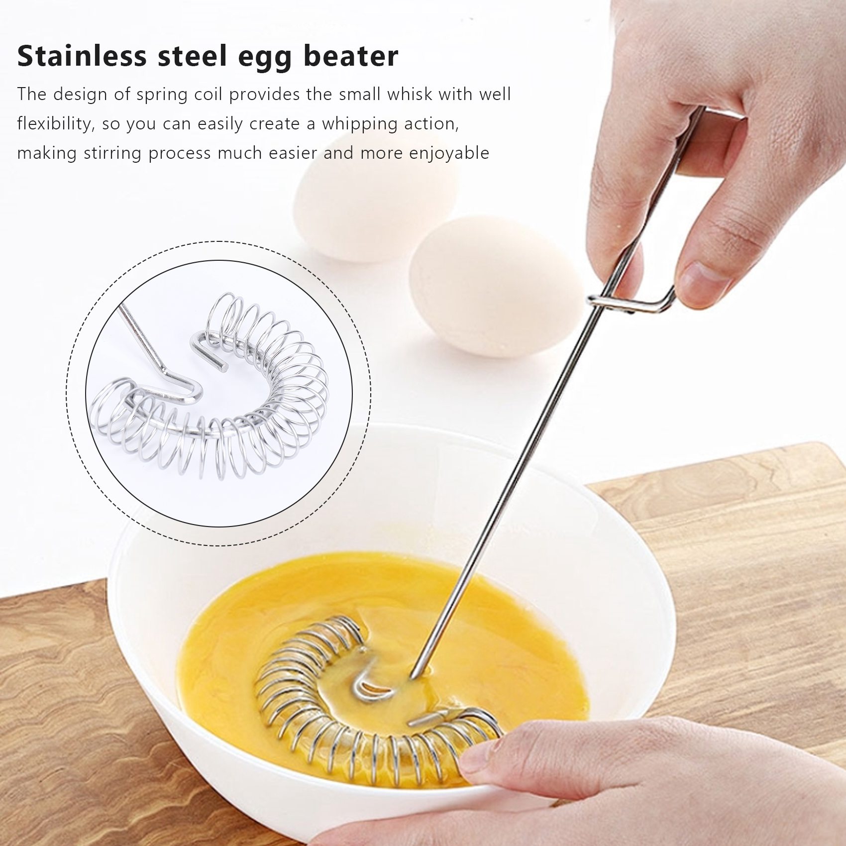 2 Pieces Whisk Egg Small Whisk Whipper Stainless Steel Egg Whisk Flat Spring Coil Whisk Egg Frother, Milk and Egg Beater