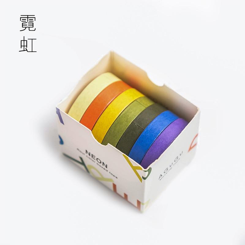 7 ruller washi tape sæt farvet malertape pakke dekorative tynde tape børn og vridning: E
