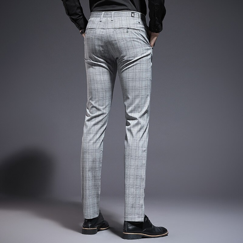 Mannen Broek Grijs Check Mannen Pak Broek Zomer Dunne Gedeelte Mannen Business Casual Broek Mode Mannen broek