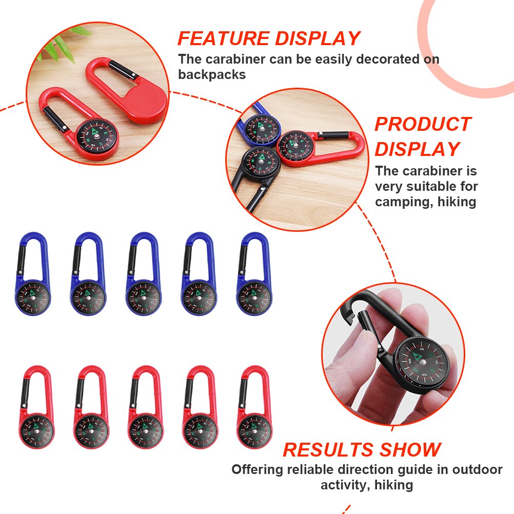 10 Pcs Outdoor Climbing Compass Carabiner Practical Carabiner Clip Plastic Carabiner