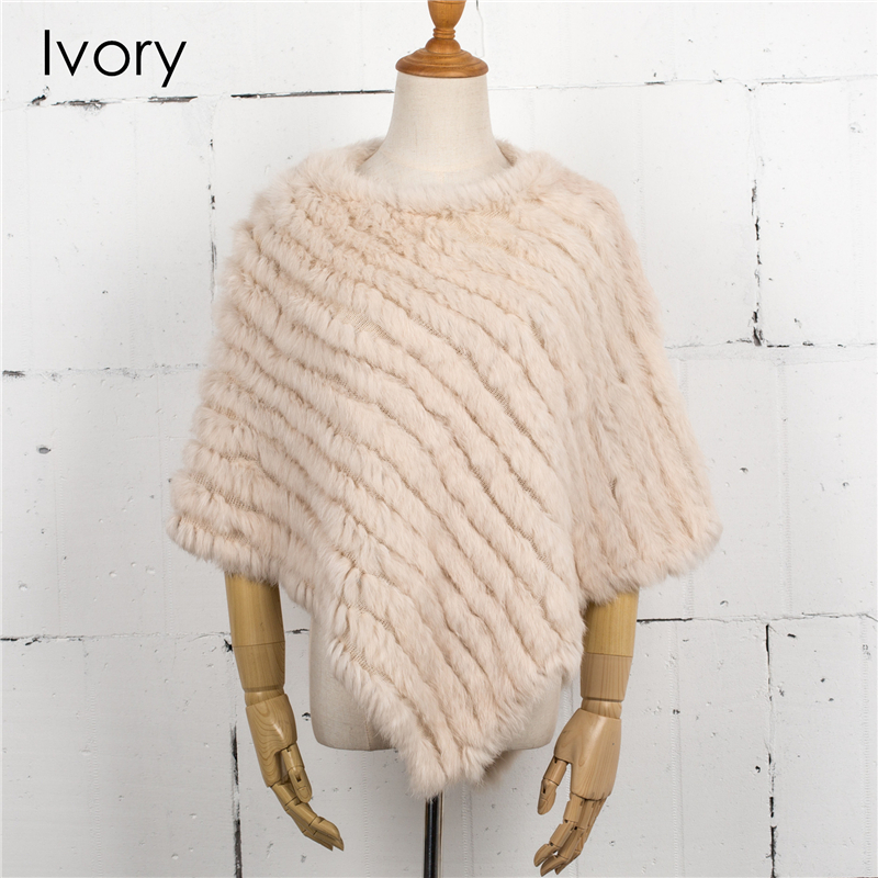 Femmes tricot fourrure de lapin châle Poncho Cape Robe Tippet Wrap femme fille manteau Jakcet CK701: Black