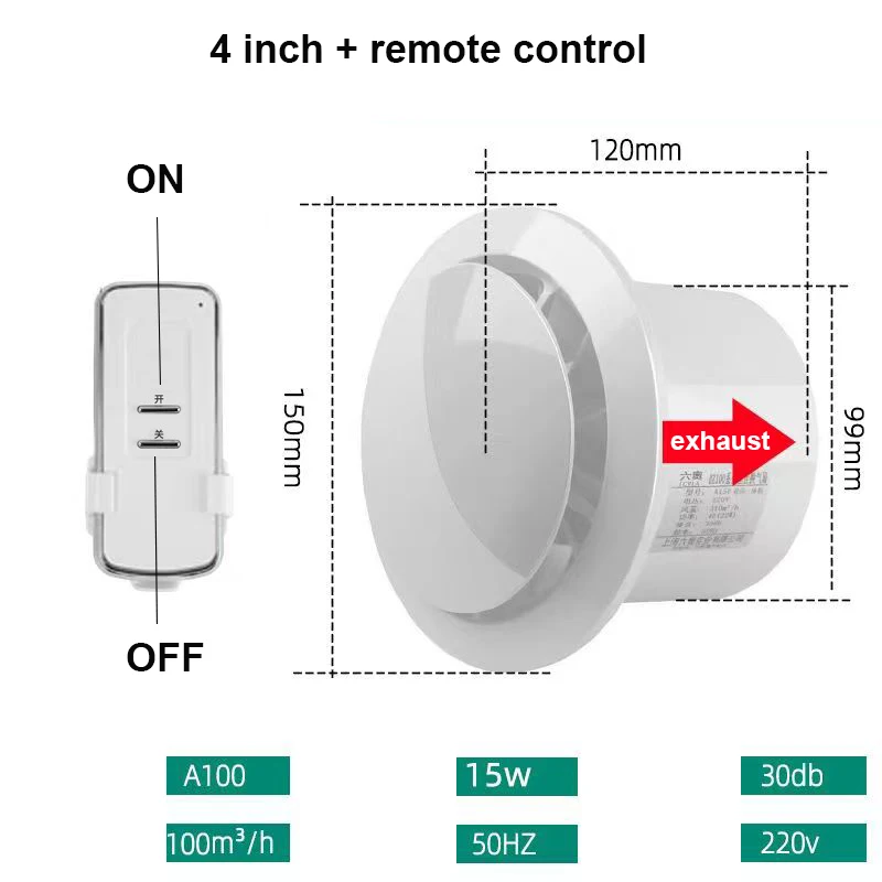 4 Inch 6 Inch Ventilator Ventilator Badkamer Muur Mute Huishoudelijke Uitlaat Ventilator Keuken Afstandsbediening Uitlaat Ventilator: Mixed Color / Verenigd Koninkrijk