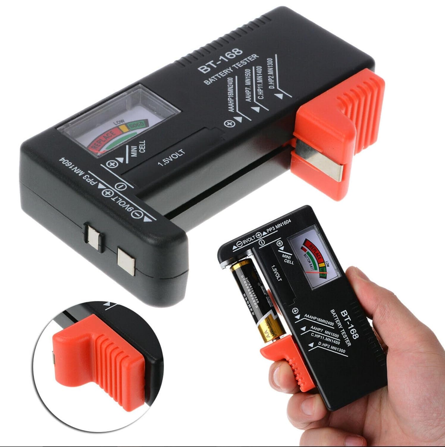 Battery Tester, Universal Battery Checker Small Battery Testers for AAA AA C D 9V 1.5V Button Cell Household Batteries BT-168