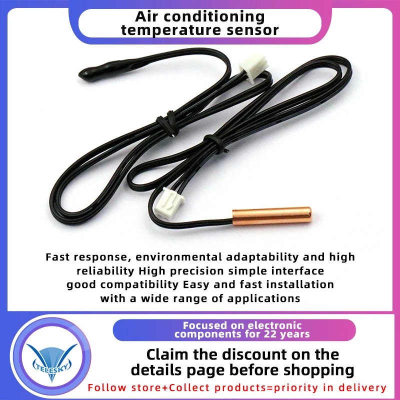 5PCS Klimaanlage Temperatur Sensor 5K 10K 15K 20K 25k 50K Klimaanlage Rohr Sensor gummi Kopf Kupfer Kopf
