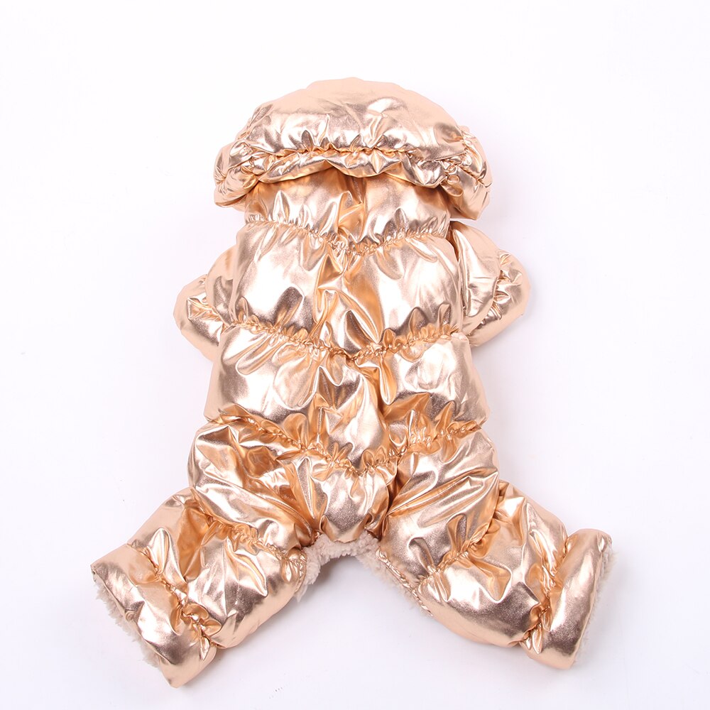 Mono de invierno para perros y gatos, Sudadera con capucha de cuero PU, ropa impermeable para mascotas, abrigo para cachorros, chaqueta, traje cálido, 6 colores: L / Oro