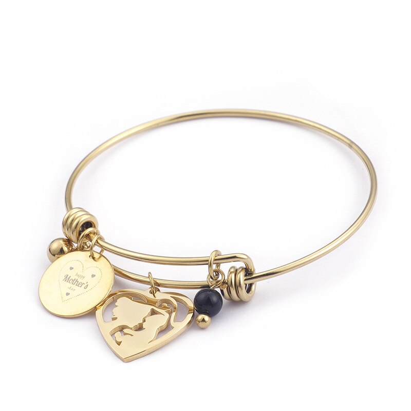 Stainless Steel Mother & Baby Charm Bracelet & Bangle For Women 64mm Heart Charm Wrist Bracelet Mom's Birthday