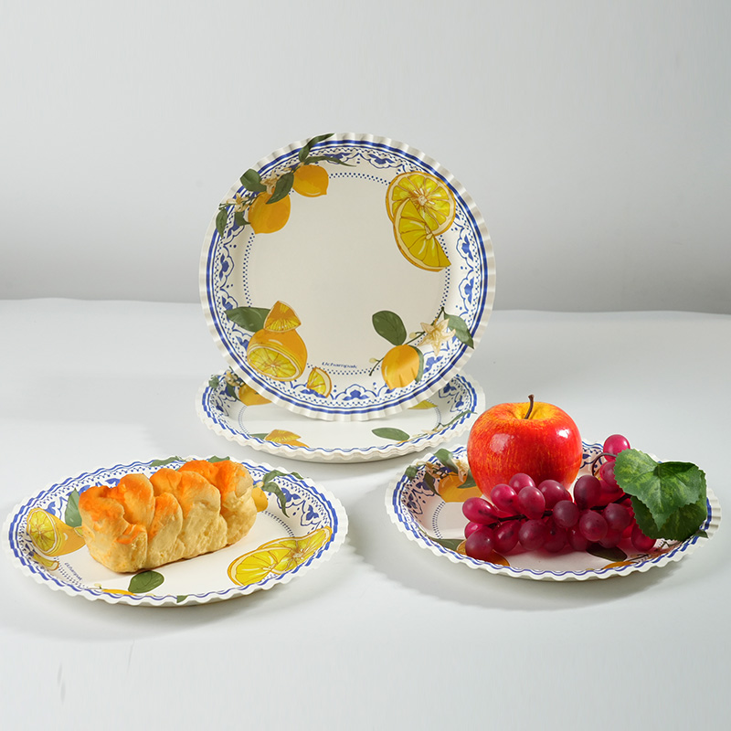 10/20 pçs 9 polegada placas de papel redondas frutas padrão pratos descartáveis sobremesa para churrasco aniversário casamento chá de bebê