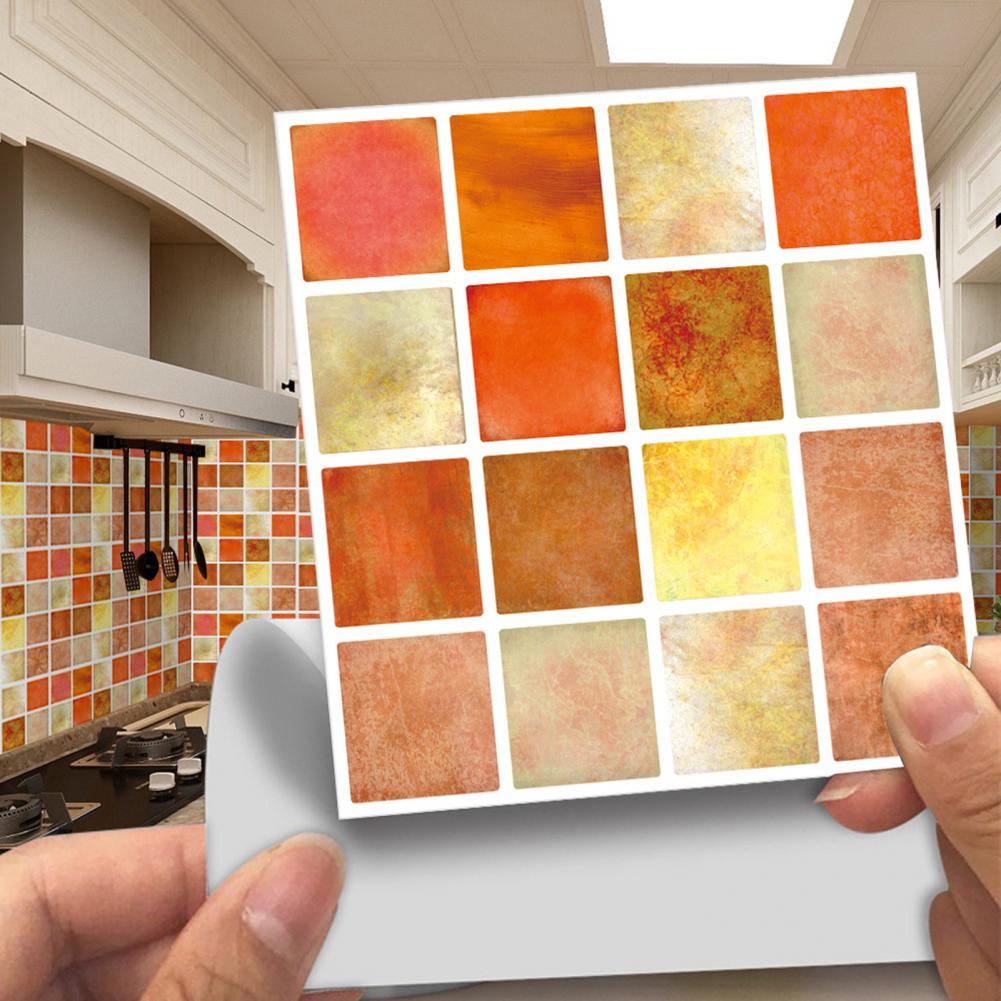 10Pcs 3D Mosaic Tile Stickers Strong Stickness Easy Clean Removable Square Wall Decal DIY 3D Waterproof Self-adhesive Tile Decal
