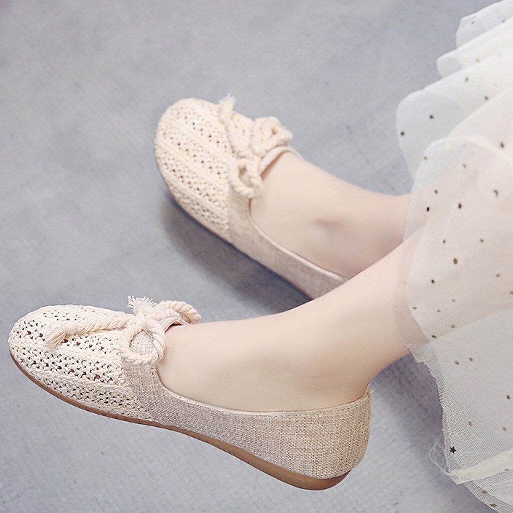 Women Flat Loafers Shoes Knit Cane Hollow Out Girl Ladies Casual Shoes Country Natural environment Wear