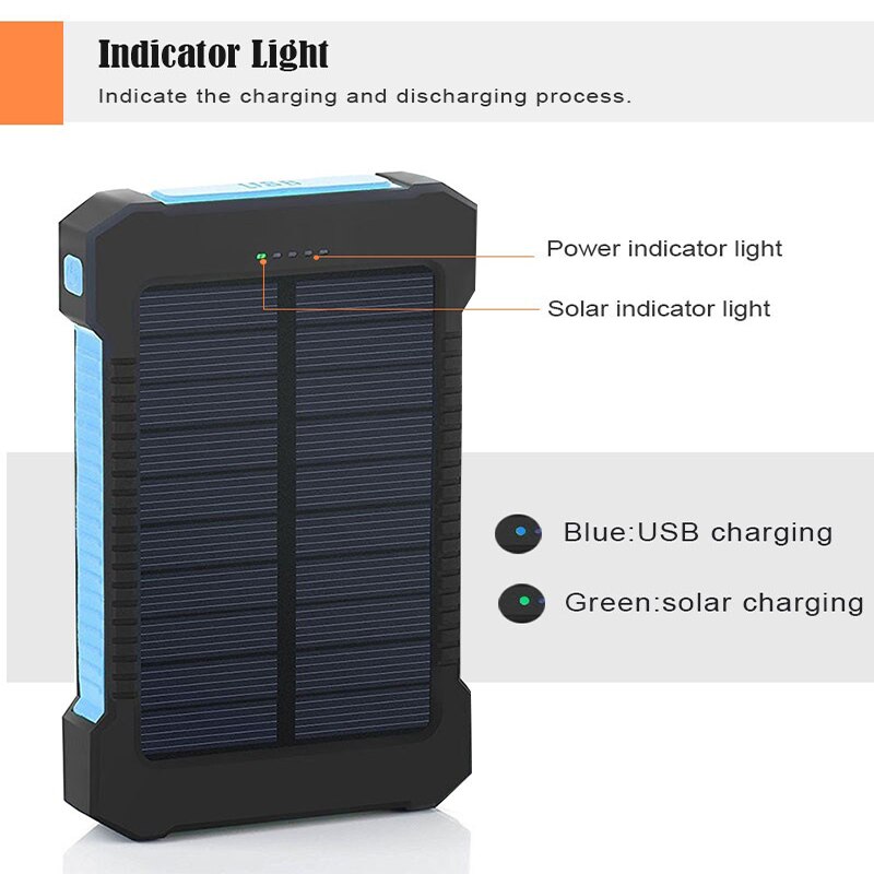 Zonne-energie powerbank 10000 mah externe batterij dubbele usb powerbank draagbare oplader mobiele telefoon zonne-energie oplader voor xiaomi iphone x