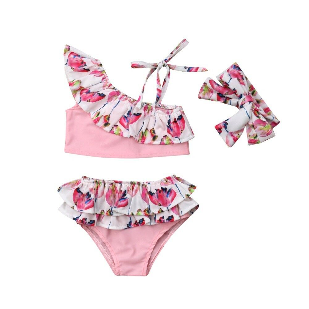 3 stk toddler børn baby pige blomst flæse bikini sæt sommer søde badetøj tankini badedragt badedragt biquini strandtøj: 2 3t