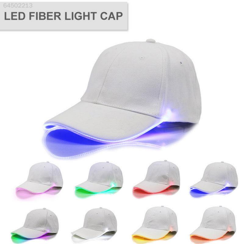 LED Luminous Fiber Optic Baseball Cap Super Dazzling Headlight Cap Lighted Glow Club Party Black Fabric Adjustable Hat For Party