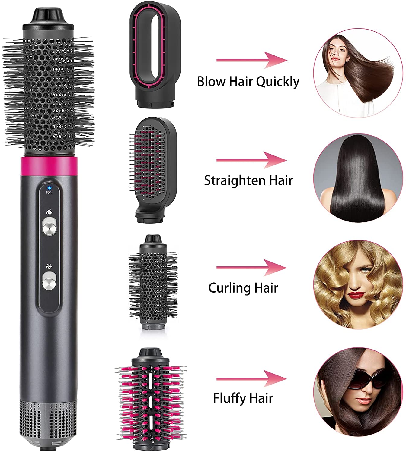 Negatywna szczotka do włosów Lonic szczotko-suszarka jednoetapowa suszarka do włosów na gorące powietrze elektryczna odpinana i wymienna szczotka fryzjer