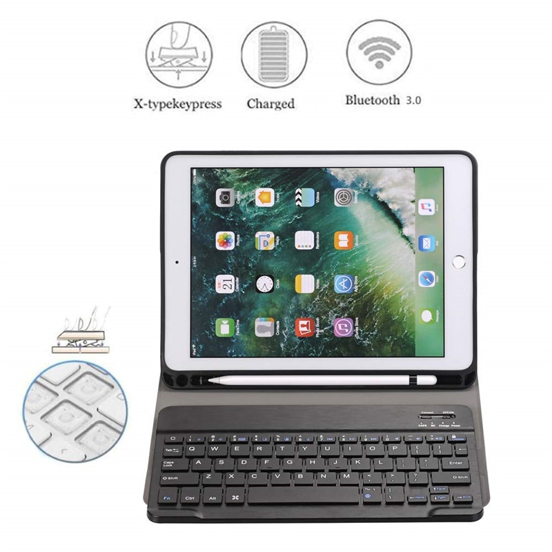 Bluetooth Keyboard Case for iPad 9.7 Pencil Holder Smart Leather Cover for iPad 9.7 /Pro 9.7 Air2/Air Case for ipad 5 6