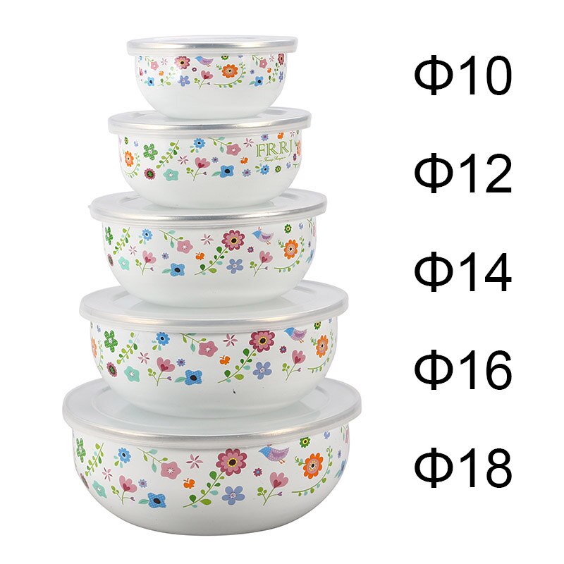 Bol para el hielo con esmalte de flores, recipiente fresco, 5 Juegos de almacenamiento de alimentos, caja de color sellado, caja de con estampado de conejos, 10-18cm: Default Title