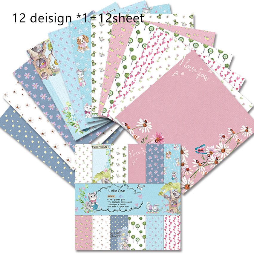 12/24 sheet Cute Cat background paper pad Puppy Bear Origami Papers for Card Making album Scrapbook craft supply: 12sheet cat