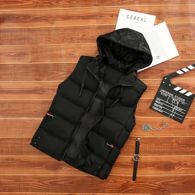 Newest Autumn Spring Men'S Large Size Cotton Waistcoats Hooded Casual Sleeveless Jackets Detachable Hood Male Waistcoats J3192: black / XXXL