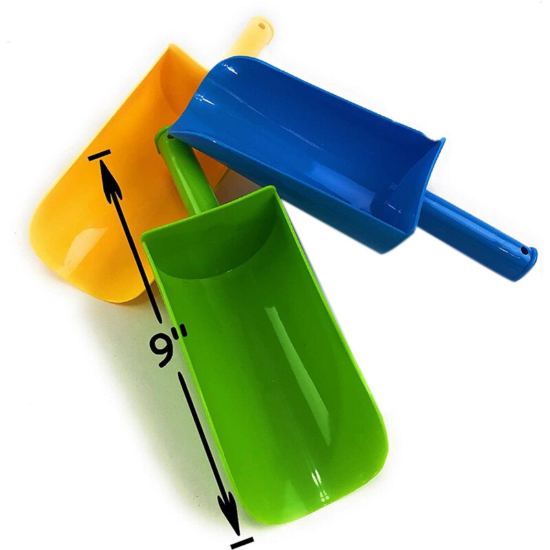 3 stk børnes kort skaft skovl plast skovl, velegnet til strand gul, blå og grøn