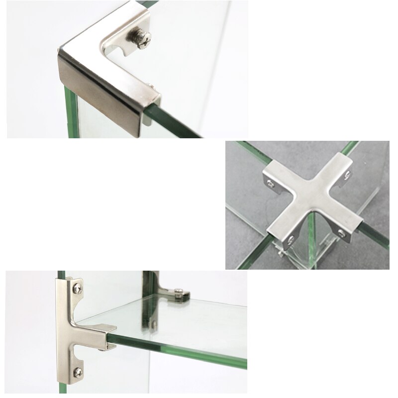 8Pcs 304 Stainless Steel T Tee L Corner Cross Acrylic Glass Clamp Shelf Clip Displaying Showcase Fish Tank Joint Drill Free