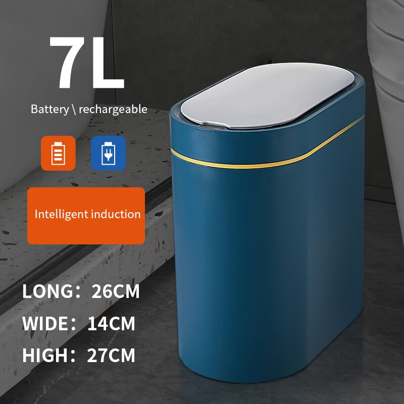 Smart Sensor Prullenbak Huishouden Automatische Elektronische Prullenbak Keuken Vuilnisbak Wc Waterdicht Smalle Opslag Emmer: Charging blue 7L