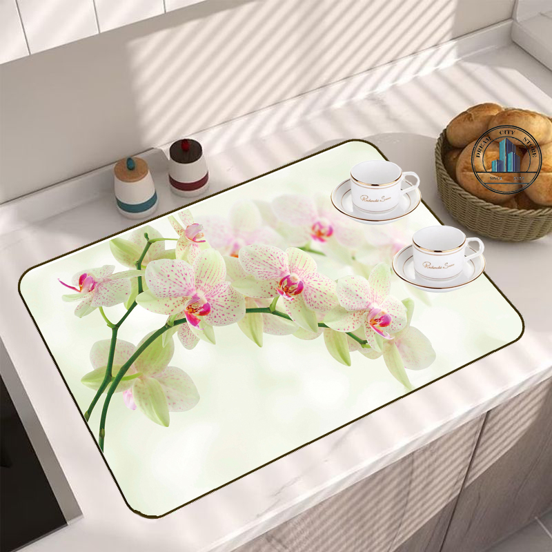 Set de table Accessoires cuisine Polymères de séchage de vaisselle College de fleurs, décor super absorbant, coussin de vidange, napperon antidérapant, cuisine, salle à manger, ustensiles britanniques, Cowijk: 70x40cm / Marron